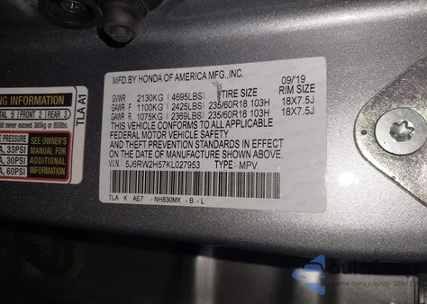 2019 Honda Cr-V Ex z USA, uszkodzony, nr VIN 5J6RW2H57KL027953